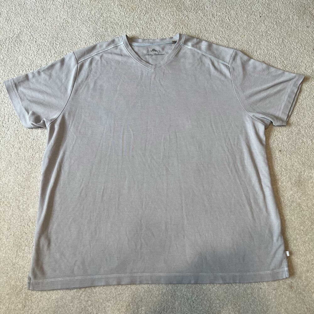 Tommy Bahama T Shirt Mens XXL 2XL Gray Knit V Neck Modal Casual Beach Preppy